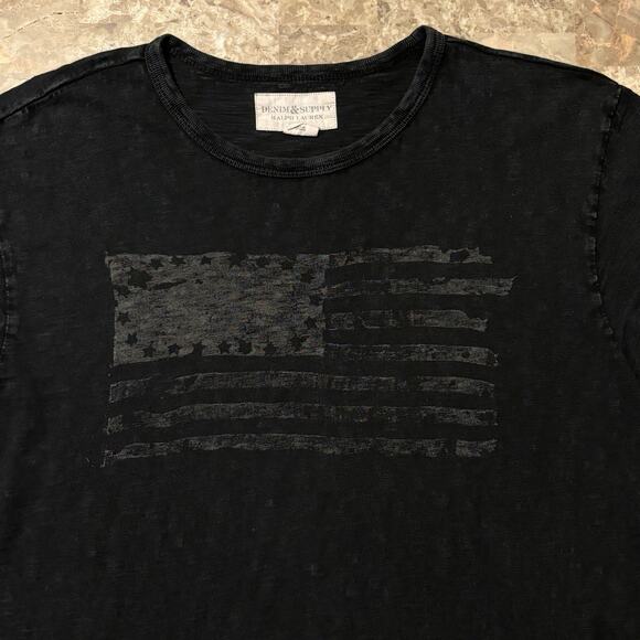 Denim & Supply Ralph Lauren Shirt Mens Large Black American Flag Short Sleeve - Picture 1 of 8
